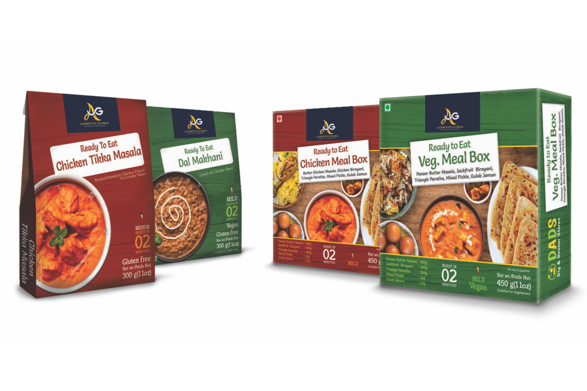 Ready To Eat Retort Meals including Indian curries, paneer dishes, lentil meals, and convenient meal solutions